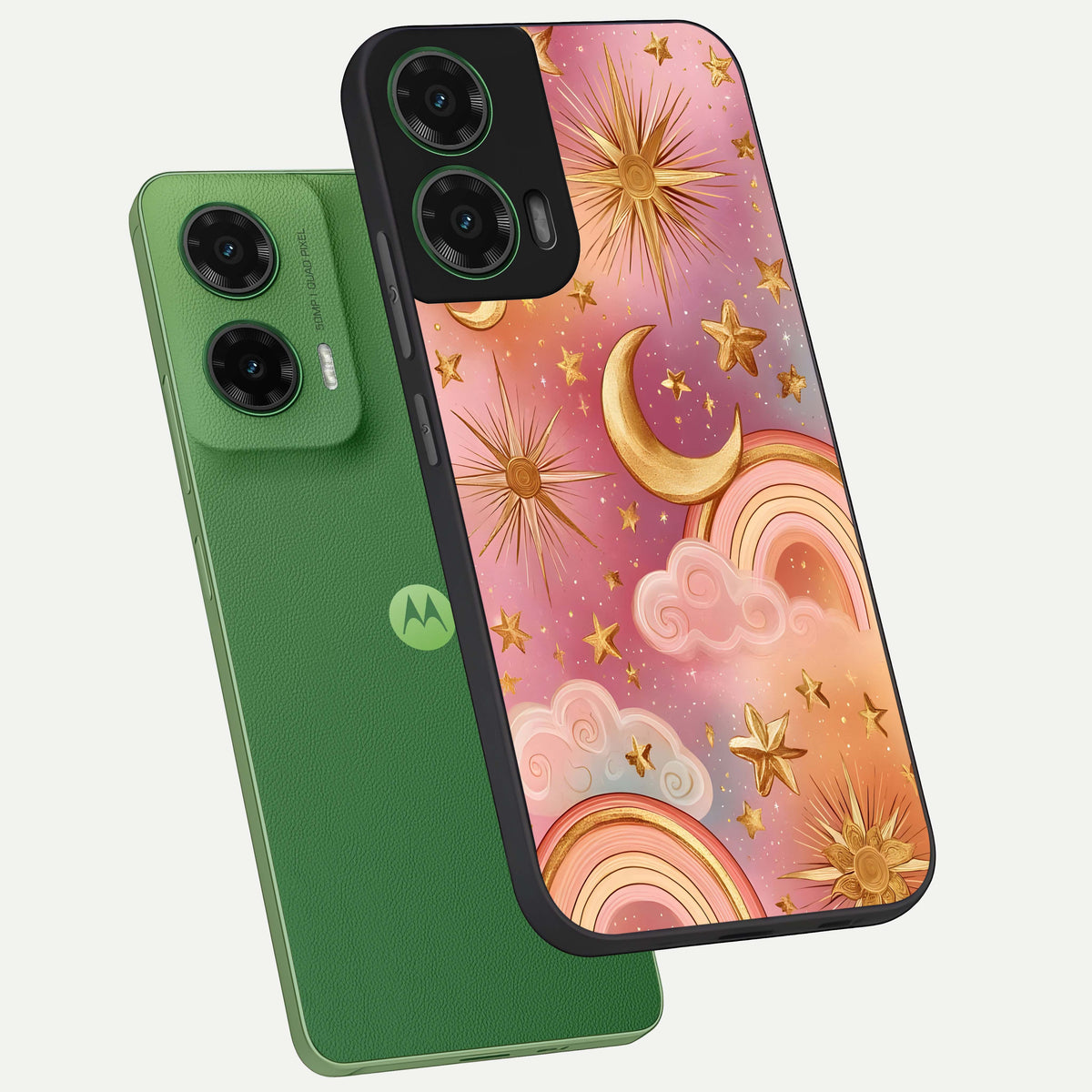  Golden Celestial Dreams phone case For Moto G35 showing premium glass back cover with detailed artwork