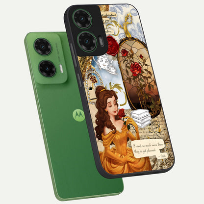  Golden Dream Belle phone case For Moto G35 showing premium glass back cover with detailed artwork