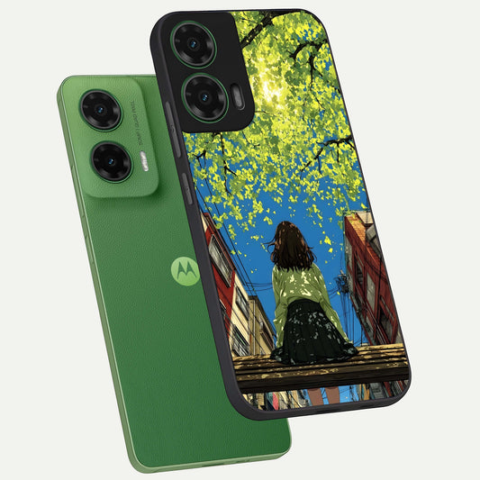  Golden Leaves Glow phone case For Moto G35 showing premium glass back cover with detailed artwork