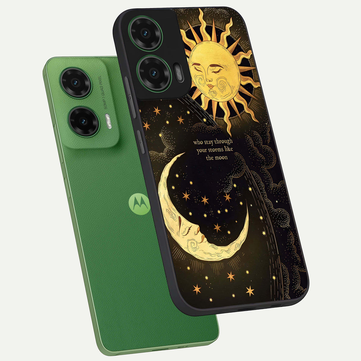  Golden Lunar Love phone case For Moto G35 showing premium glass back cover with detailed artwork
