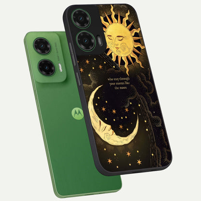  Golden Lunar Love phone case For Moto G35 showing premium glass back cover with detailed artwork