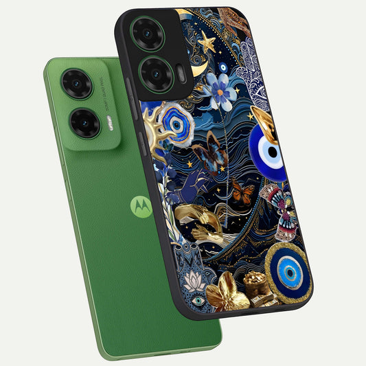  Golden Moon Magic phone case For Moto G35 showing premium glass back cover with detailed artwork