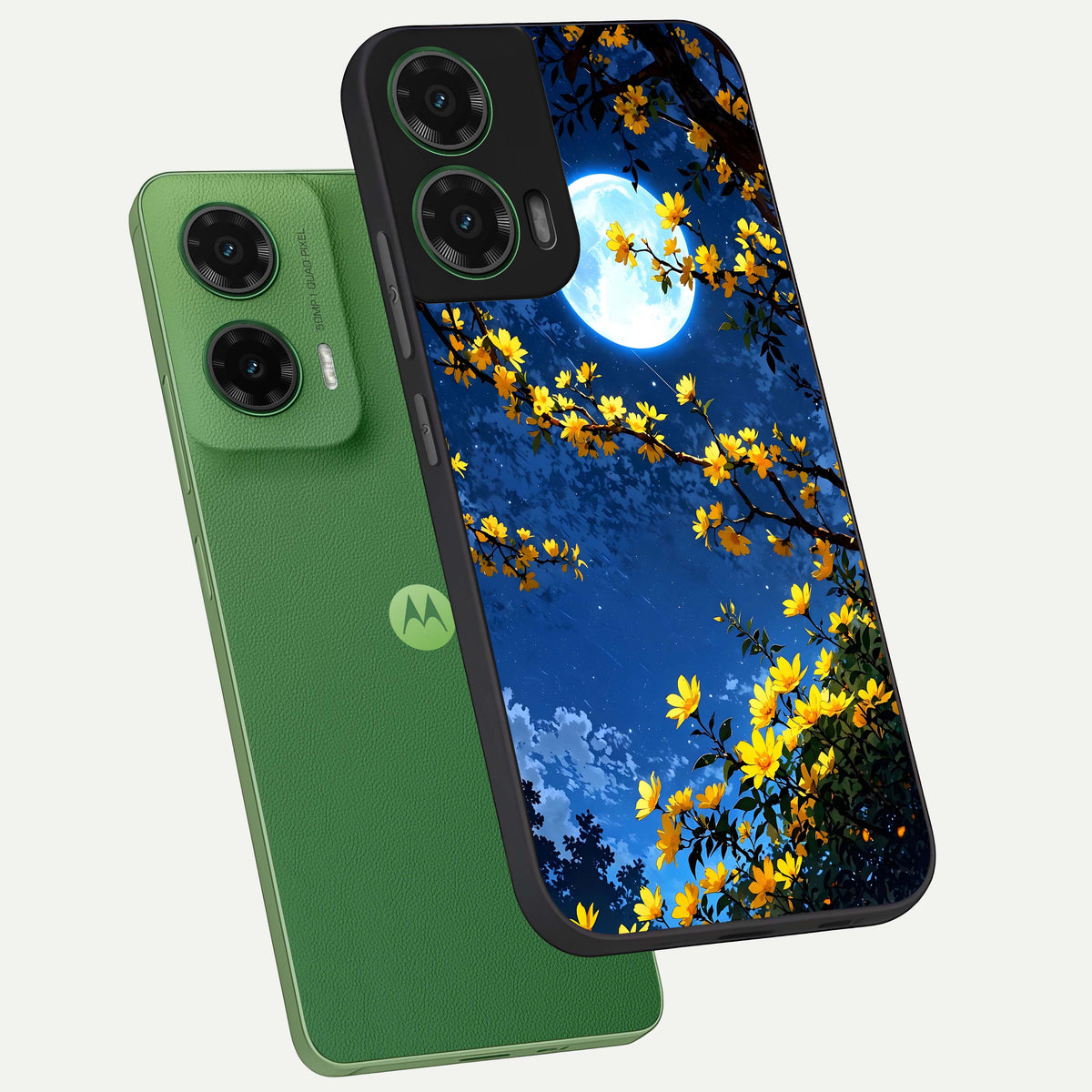  Golden Night Glow phone case For Moto G35 showing premium glass back cover with detailed artwork