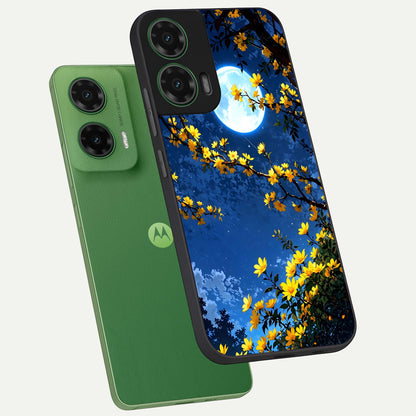  Golden Night Glow phone case For Moto G35 showing premium glass back cover with detailed artwork