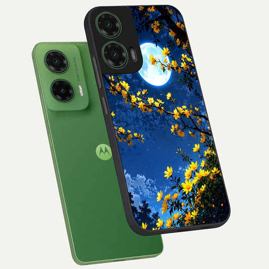 Golden Night Glow phone case For Moto G35 showing premium glass back cover with detailed artwork