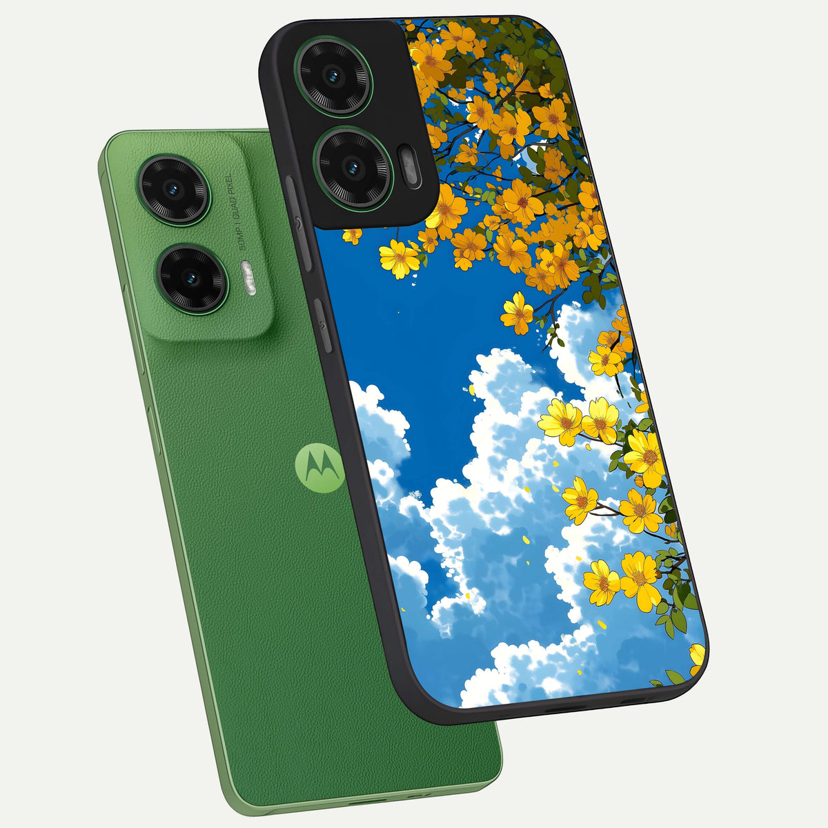  Golden Petal Sky phone case For Moto G35 showing premium glass back cover with detailed artwork