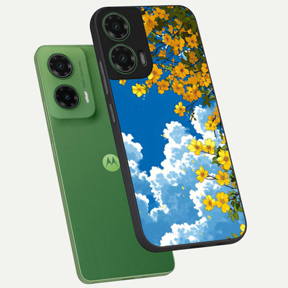  Golden Petal Sky phone case For Moto G35 showing premium glass back cover with detailed artwork