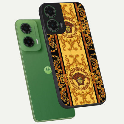  Golden Royal Heritage phone case For Moto G35 showing premium glass back cover with detailed artwork