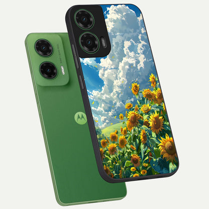  Golden Sun Glory phone case For Moto G35 showing premium glass back cover with detailed artwork