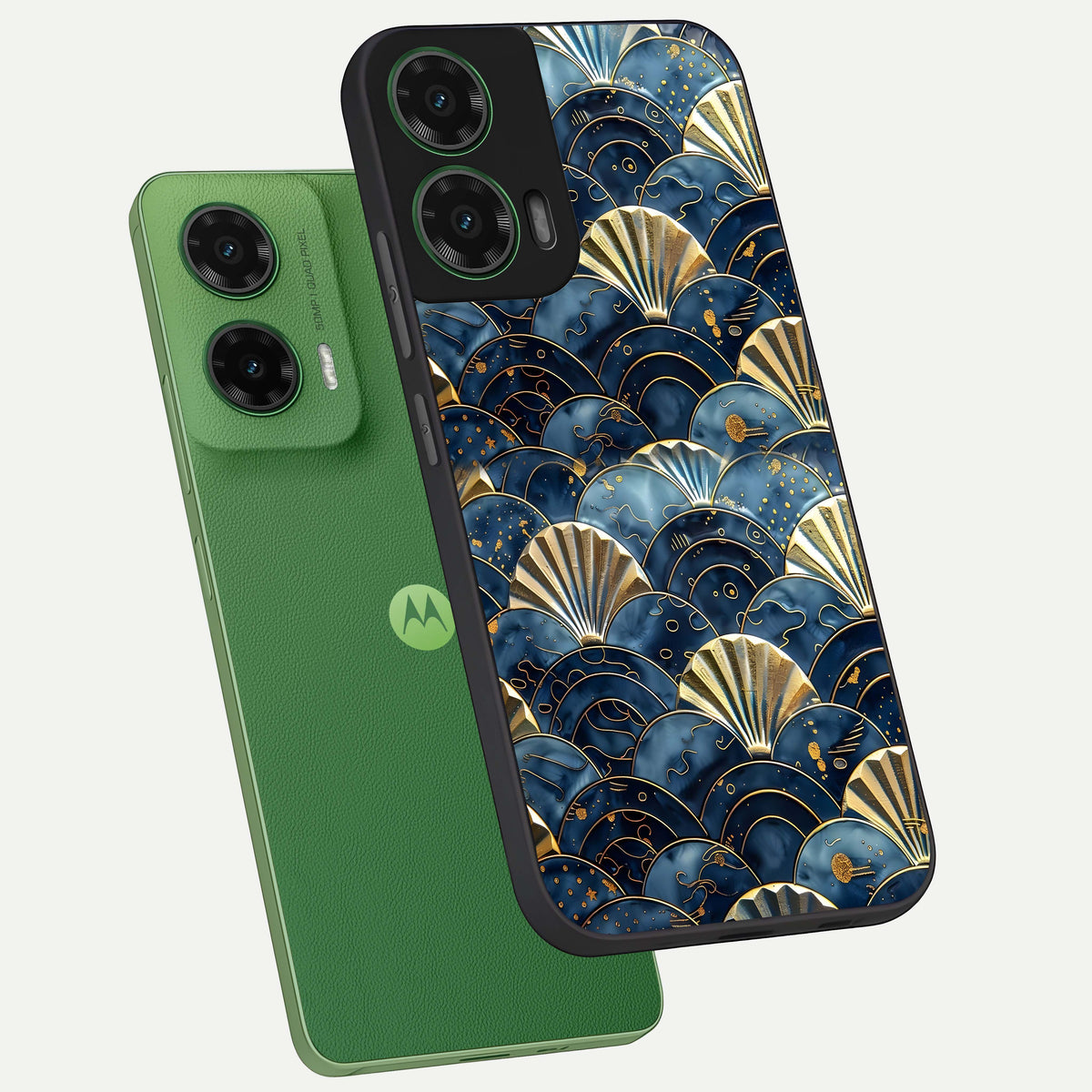  Golden Wave Luxe phone case For Moto G35 showing premium glass back cover with detailed artwork