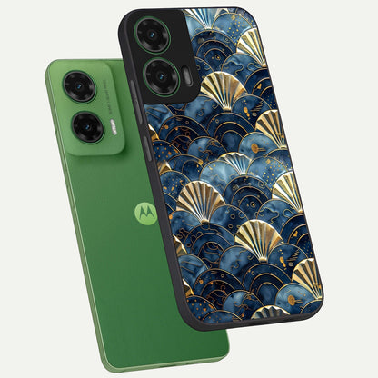  Golden Wave Luxe phone case For Moto G35 showing premium glass back cover with detailed artwork