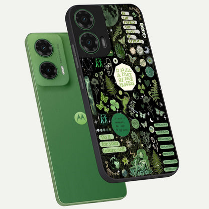  Green Mandala Pattern phone case For Moto G35 showing premium glass back cover with detailed artwork