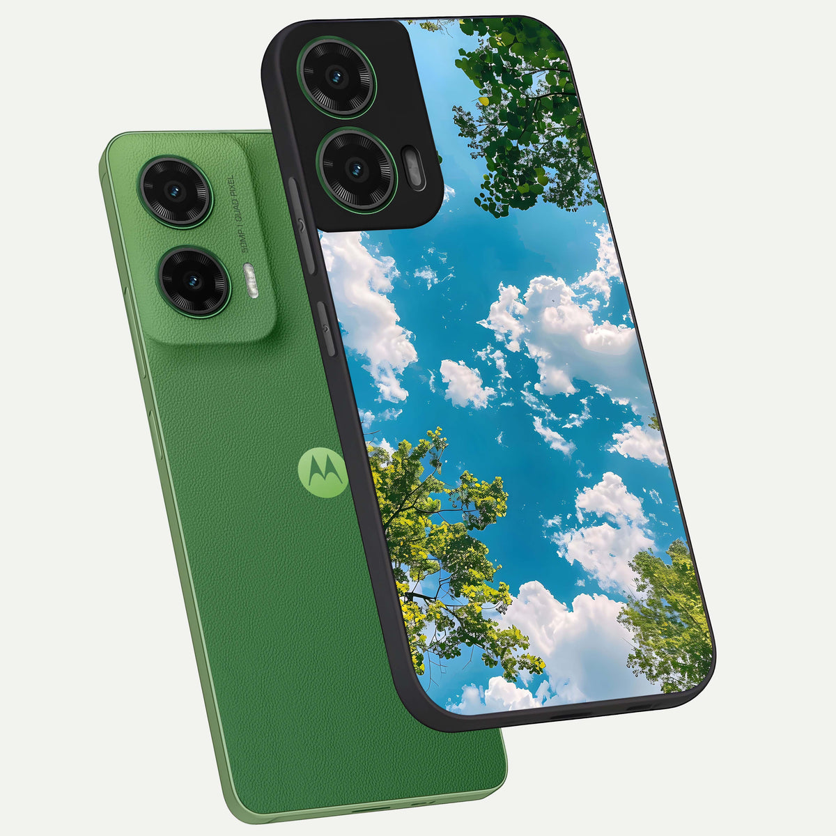  Green Moon Energy phone case For Moto G35 showing premium glass back cover with detailed artwork