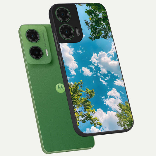  Green Moon Energy phone case For Moto G35 showing premium glass back cover with detailed artwork