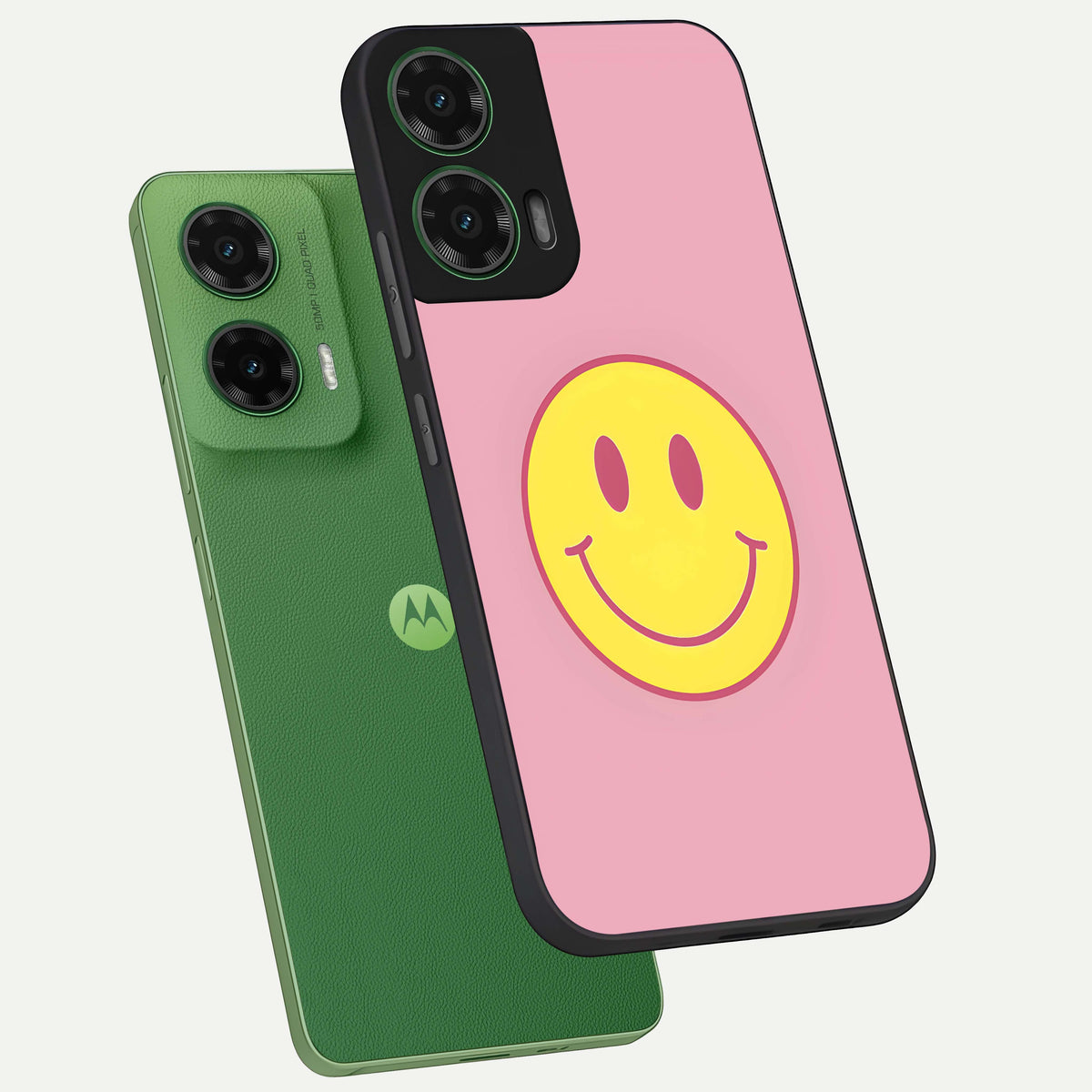  Happy Pink Mood phone case For Moto G35 showing premium glass back cover with detailed artwork