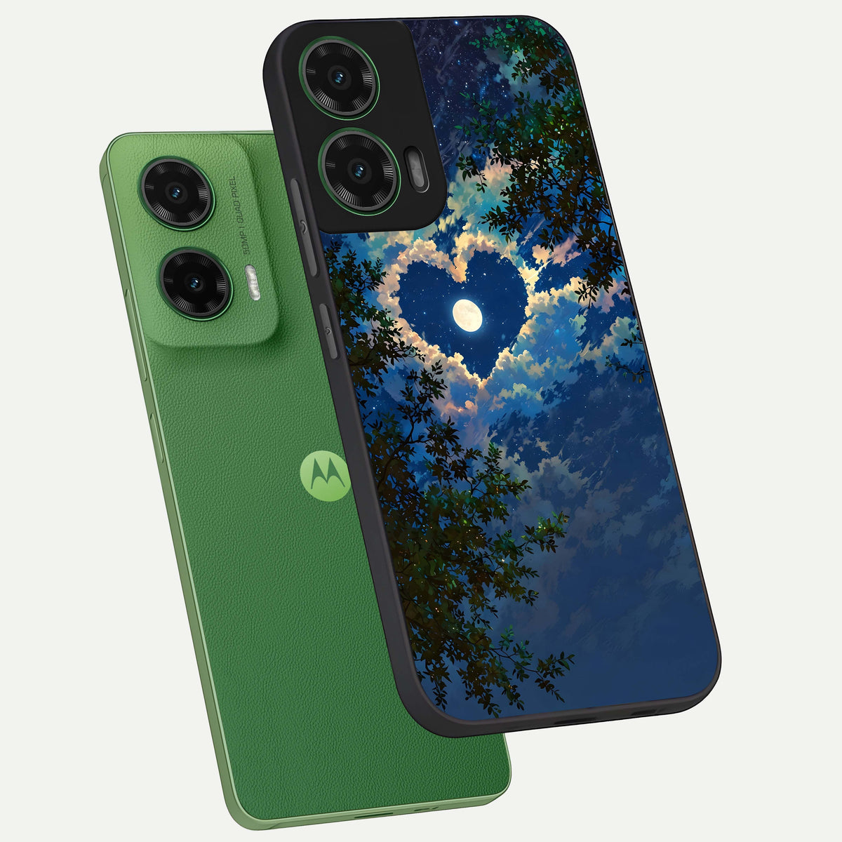  Heart With Moon Sky phone case For Moto G35 showing premium glass back cover with detailed artwork