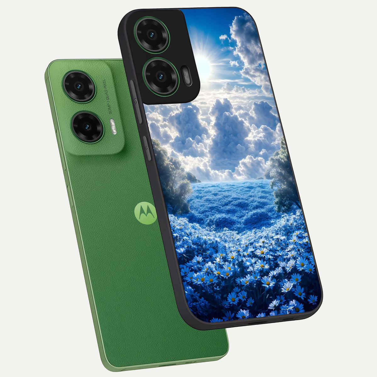  Heavenly Daisy Horizon phone case For Moto G35 showing premium glass back cover with detailed artwork