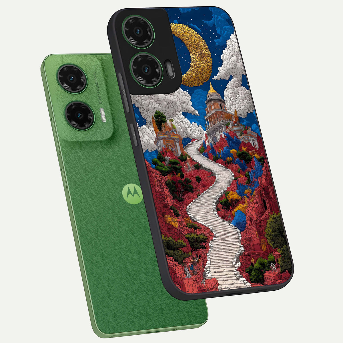  Heavenly Moon Path phone case For Moto G35 showing premium glass back cover with detailed artwork