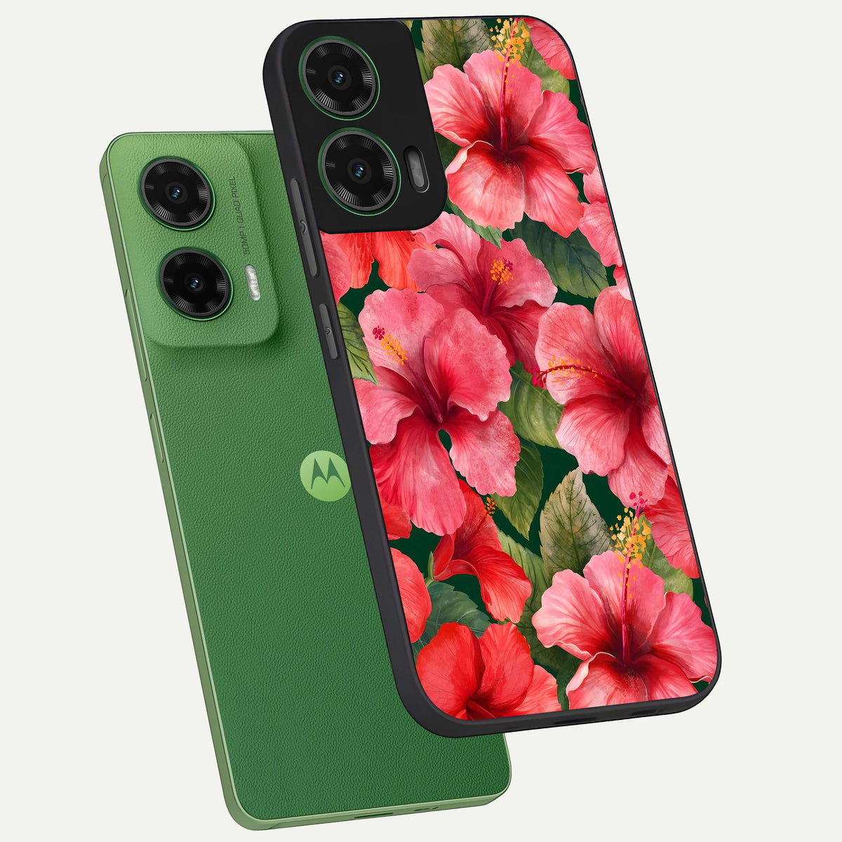  Hibiscus Pattern phone case For Moto G35 showing premium glass back cover with detailed artwork