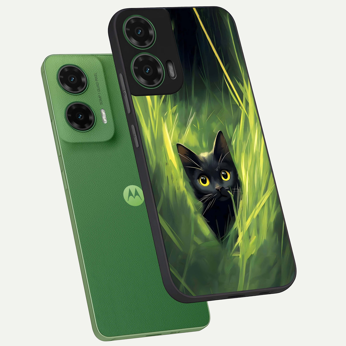  Hidden Cat Whisper phone case For Moto G35 showing premium glass back cover with detailed artwork