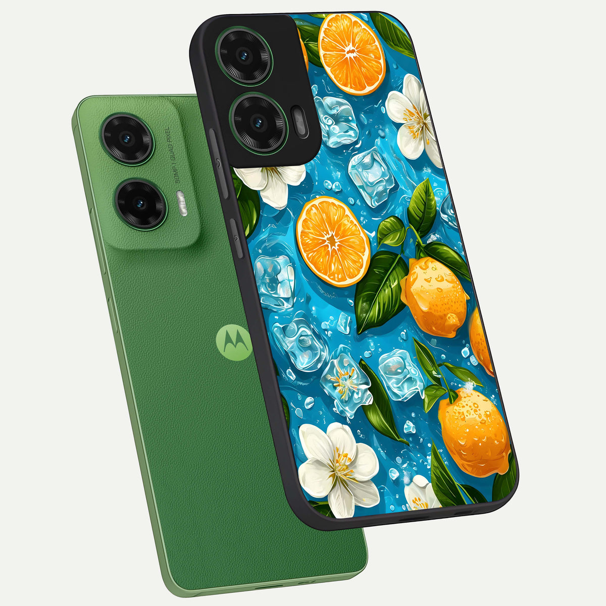  Ice Cube With Orange phone case For Moto G35 showing premium glass back cover with detailed artwork
