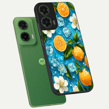  Ice Cube With Orange phone case For Moto G35 showing premium glass back cover with detailed artwork