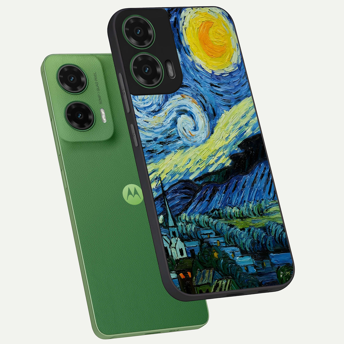  Inspired Van Gogh Art phone case For Moto G35 showing premium glass back cover with detailed artwork