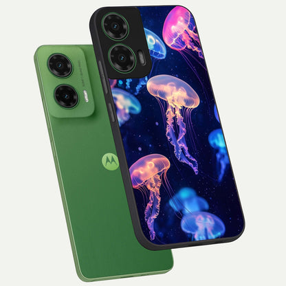  Jellyfish Pattern phone case For Moto G35 showing premium glass back cover with detailed artwork