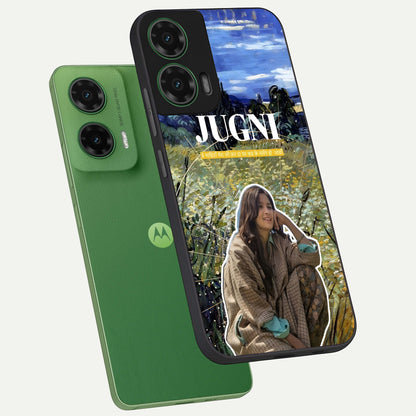  Jugni Soul Vibes phone case For Moto G35 showing premium glass back cover with detailed artwork