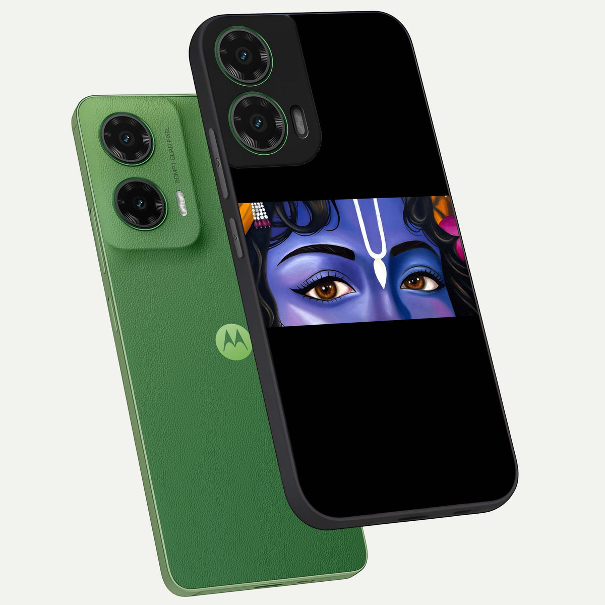  Krishna Eye phone case For Moto G35 showing premium glass back cover with detailed artwork