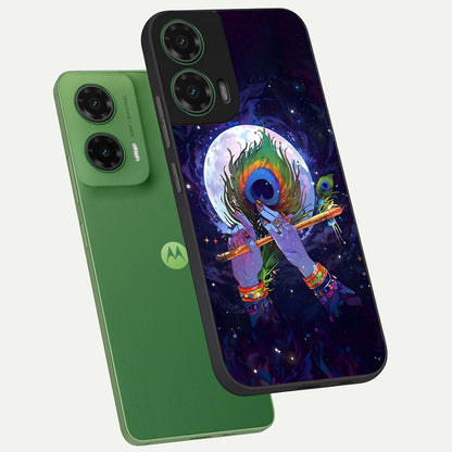  Krishna Hands Art phone case For Moto G35 showing premium glass back cover with detailed artwork