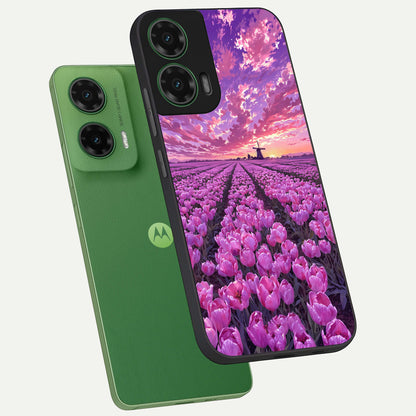  Lavender Dream Skies phone case For Moto G35 showing premium glass back cover with detailed artwork