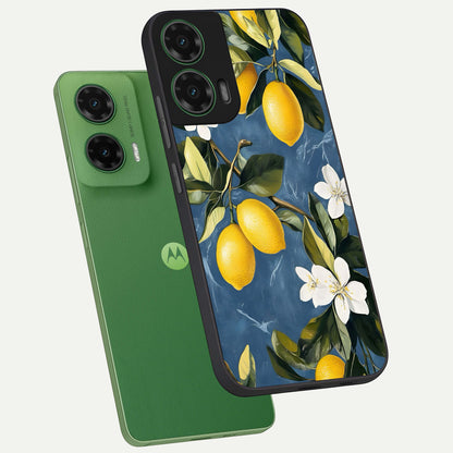  Lemon Dream Garden phone case For Moto G35 showing premium glass back cover with detailed artwork