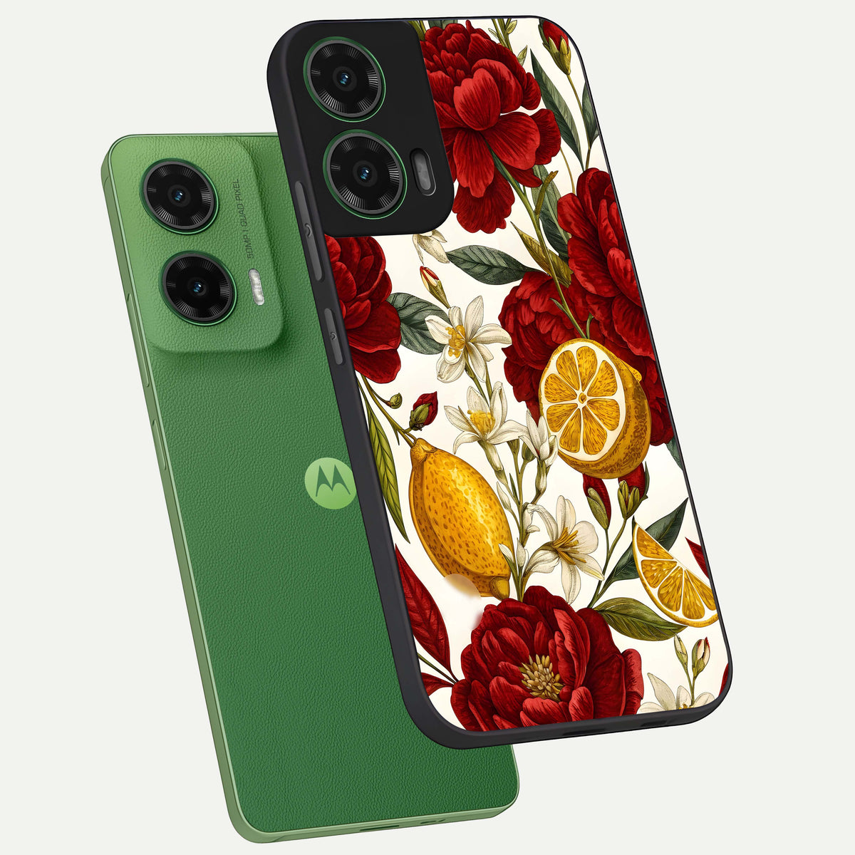  Lemon Rose Charm phone case For Moto G35 showing premium glass back cover with detailed artwork