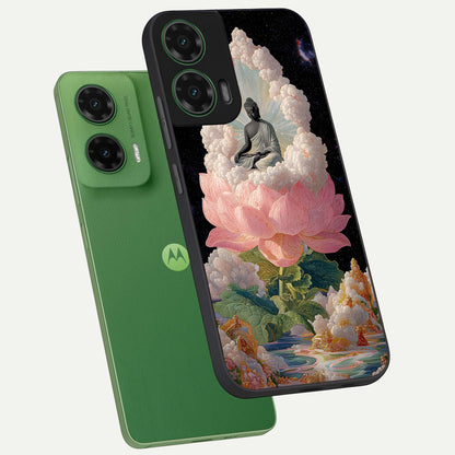  Lotus Divine Peace phone case For Moto G35 showing premium glass back cover with detailed artwork