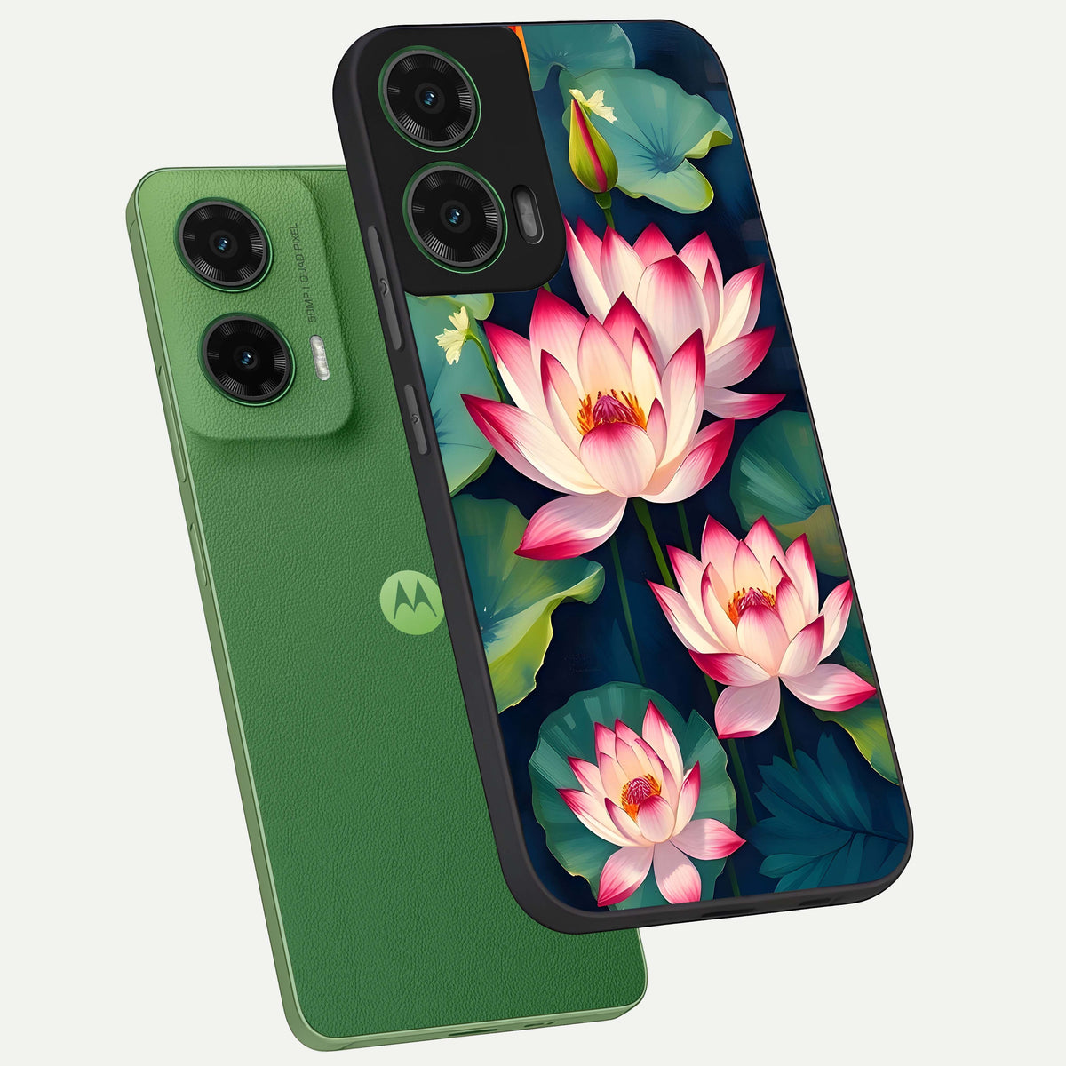  Lotus Dream Serenity phone case For Moto G35 showing premium glass back cover with detailed artwork