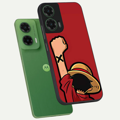  Luffy X Spirit phone case For Moto G35 showing premium glass back cover with detailed artwork