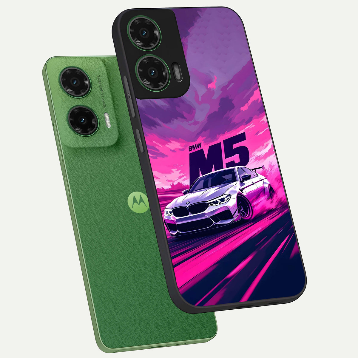  MS Neon Car phone case For Moto G35 showing premium glass back cover with detailed artwork