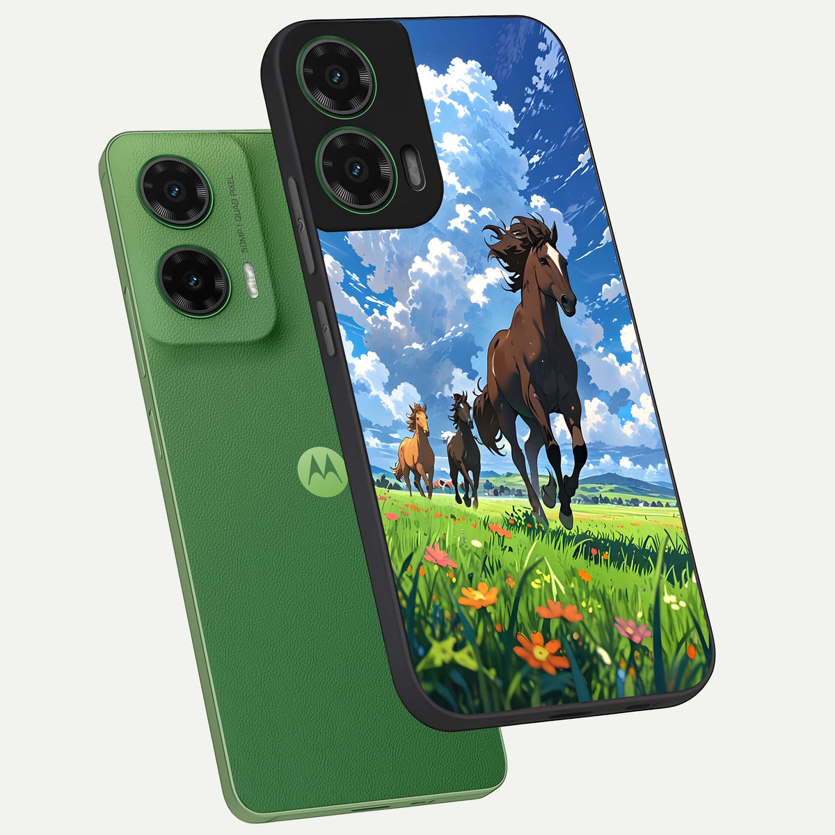  Majestic Horses Galloping phone case For Moto G35 showing premium glass back cover with detailed artwork