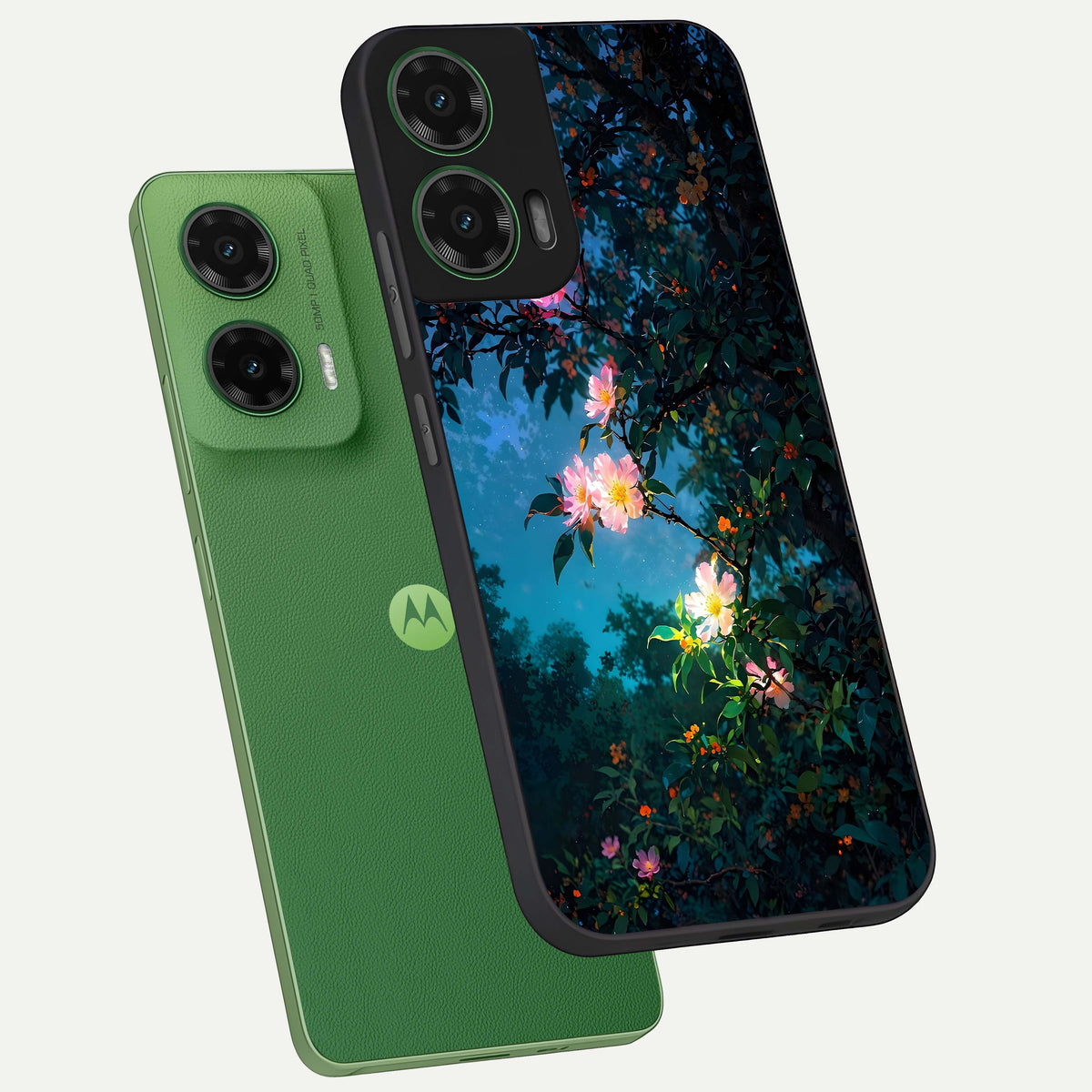  Midnight Bloom Glow phone case For Moto G35 showing premium glass back cover with detailed artwork