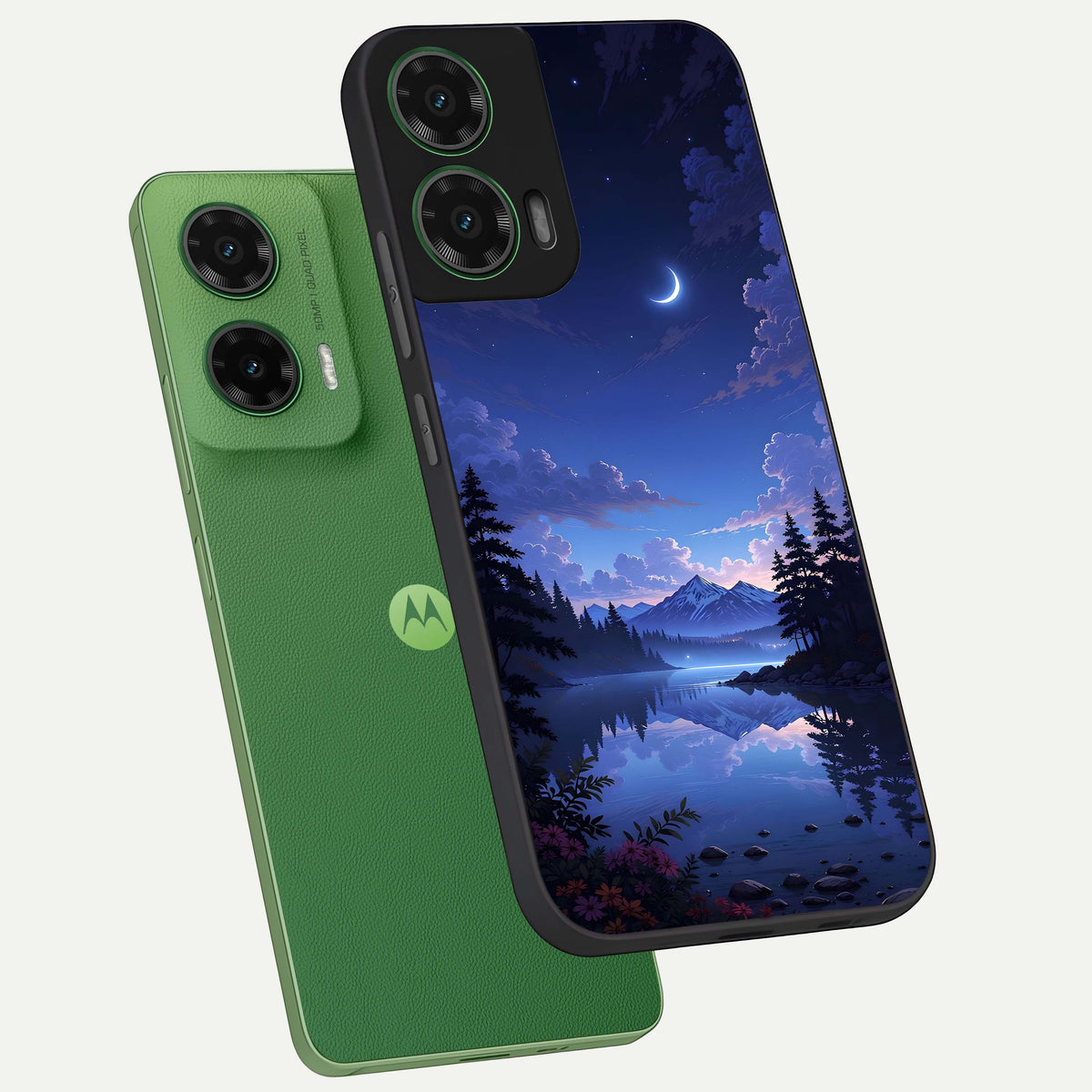  Midnight Lake Peace phone case For Moto G35 showing premium glass back cover with detailed artwork