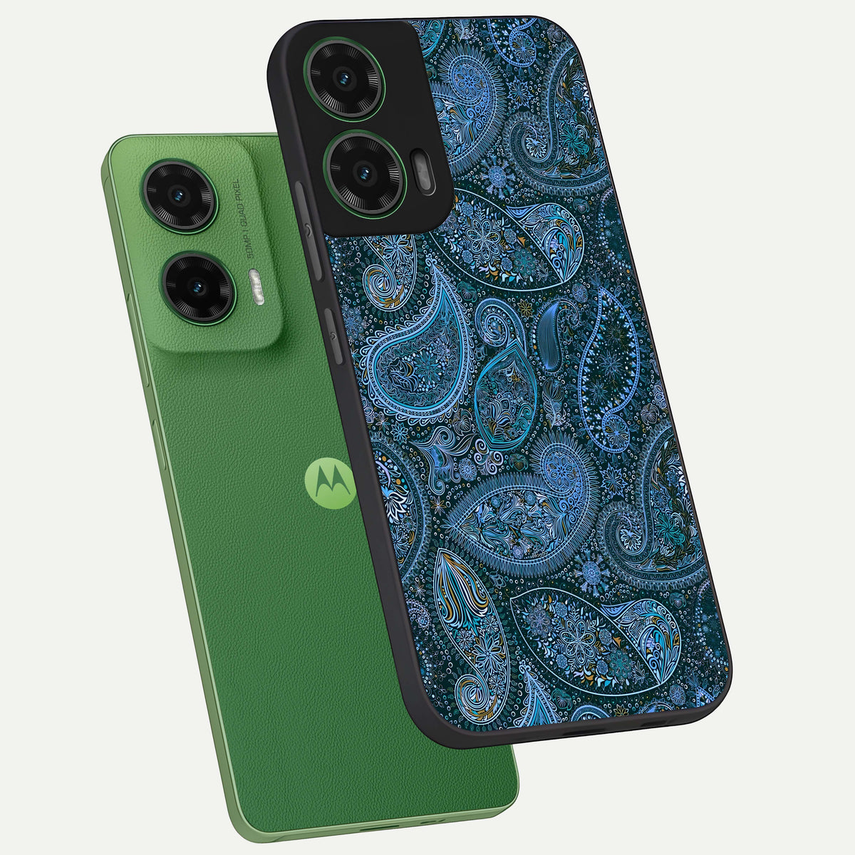  Midnight Paisley Glow phone case For Moto G35 showing premium glass back cover with detailed artwork