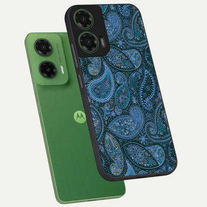  Midnight Paisley Glow phone case For Moto G35 showing premium glass back cover with detailed artwork