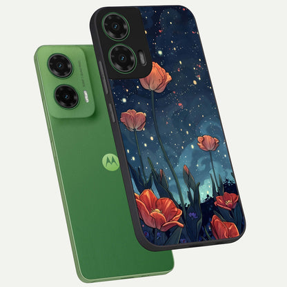  Midnight Tulip Glow phone case For Moto G35 showing premium glass back cover with detailed artwork