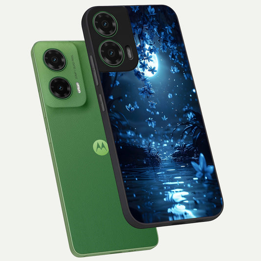  Moonlight Petal Dream phone case For Moto G35 showing premium glass back cover with detailed artwork