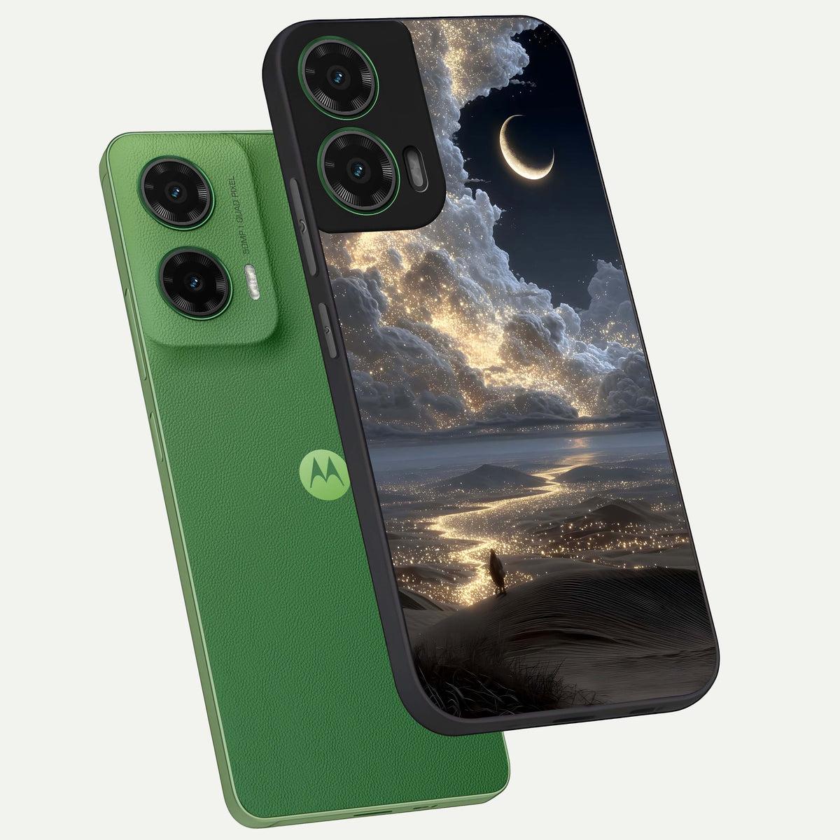  Moonlight Spark Path phone case For Moto G35 showing premium glass back cover with detailed artwork