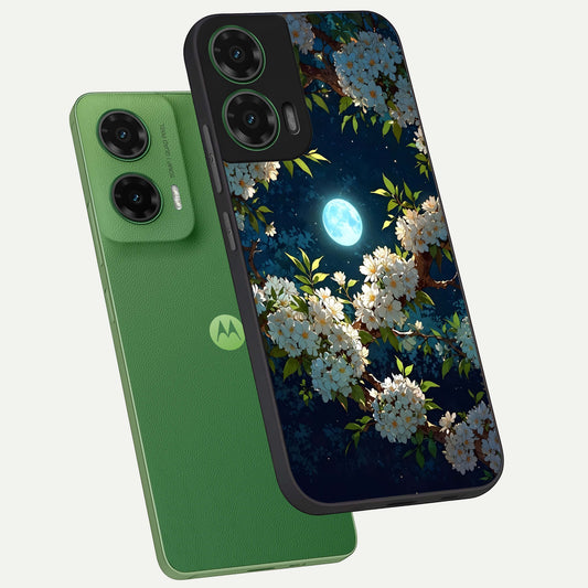  Moonlit Blossom Dream phone case For Moto G35 showing premium glass back cover with detailed artwork