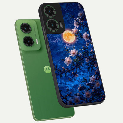  Moonlit Blossoms Night phone case For Moto G35 showing premium glass back cover with detailed artwork