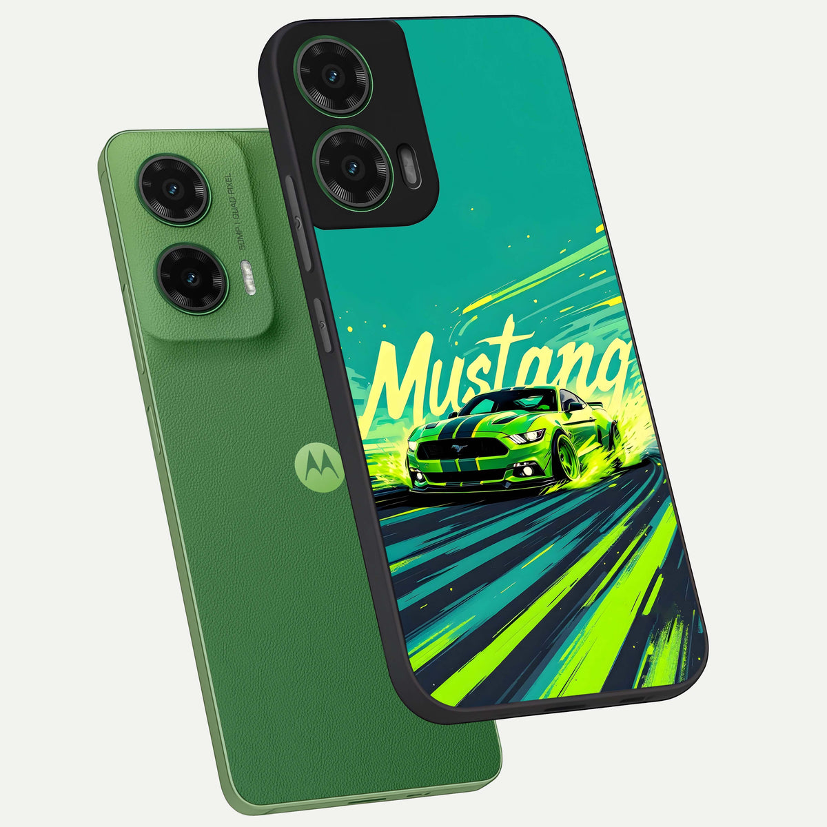  Mustang Bang phone case For Moto G35 showing premium glass back cover with detailed artwork