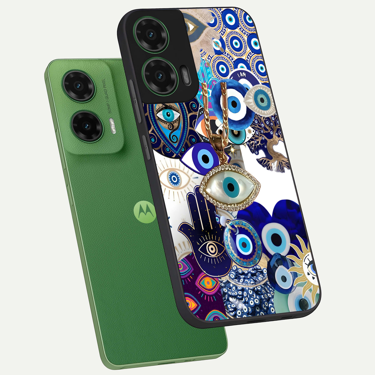  Mystic Charm Eye phone case For Moto G35 showing premium glass back cover with detailed artwork